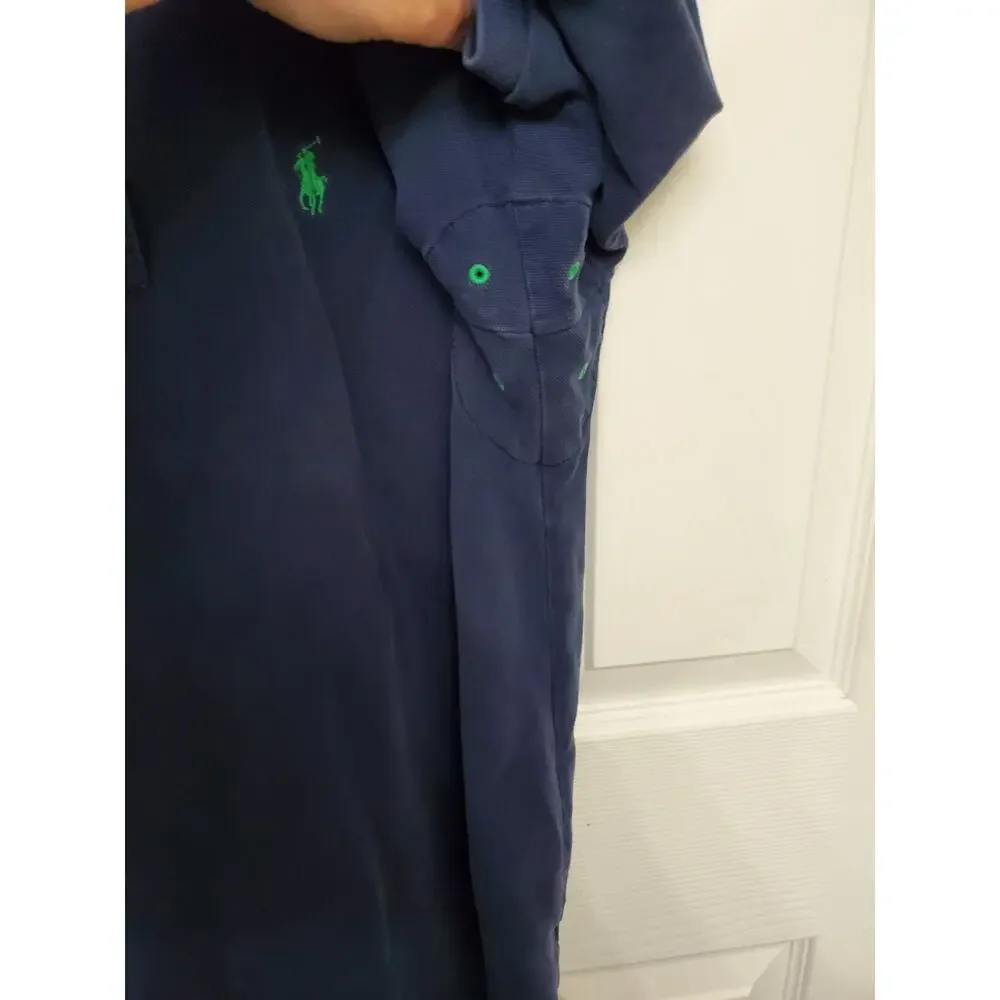 Polo Ralph Lauren Mens Large Blue Short Sleeve Polo Shirt Green Logo Cotton